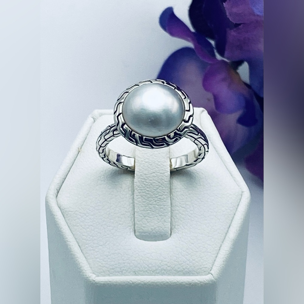 🌷JOHN HARDY STERLING SILVER MABE FRESHWATER PEARL 11.5 mm RING